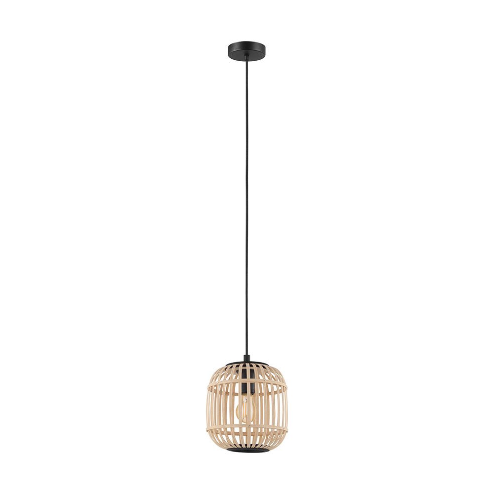 Eglo Bordesley 1 Light Pendant Small Black / Wood - 43231N - Mases LightingEglo
