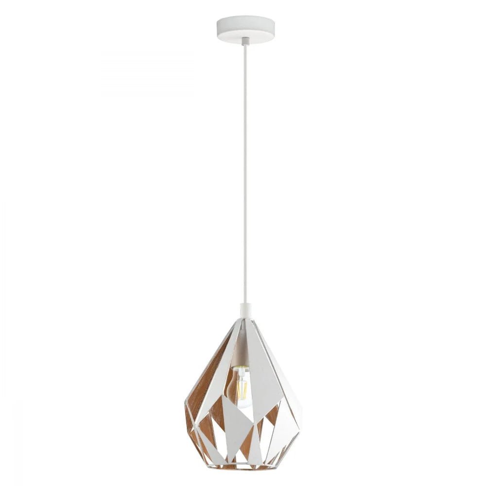 Eglo Carlton 1 Light Pendant in White & Honey Gold 205mm - 43001N