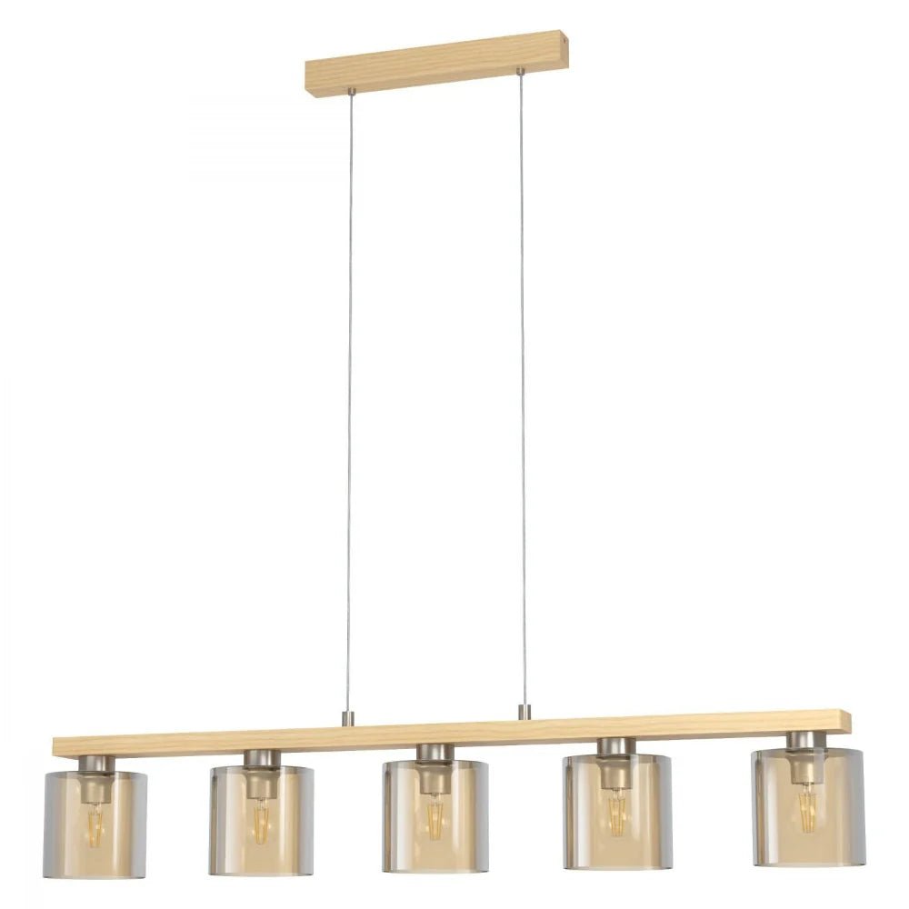 Eglo Castralvo 5 Light Pendant Satin Nickel & Amber - 98592 - Mases LightingEglo