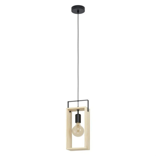 Eglo Famborough 1 Light Pendant Black Steel Nutural Wood - 43413N - Mases LightingEglo