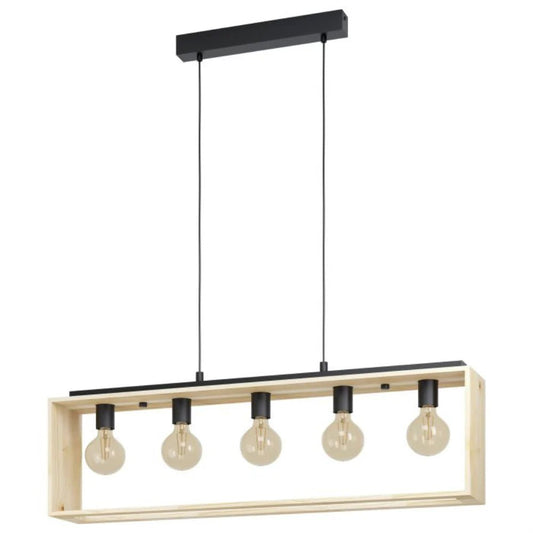 Eglo Famborough 5 Light Pendant Black Steel Nutural Wood - 43414N - Mases LightingEglo