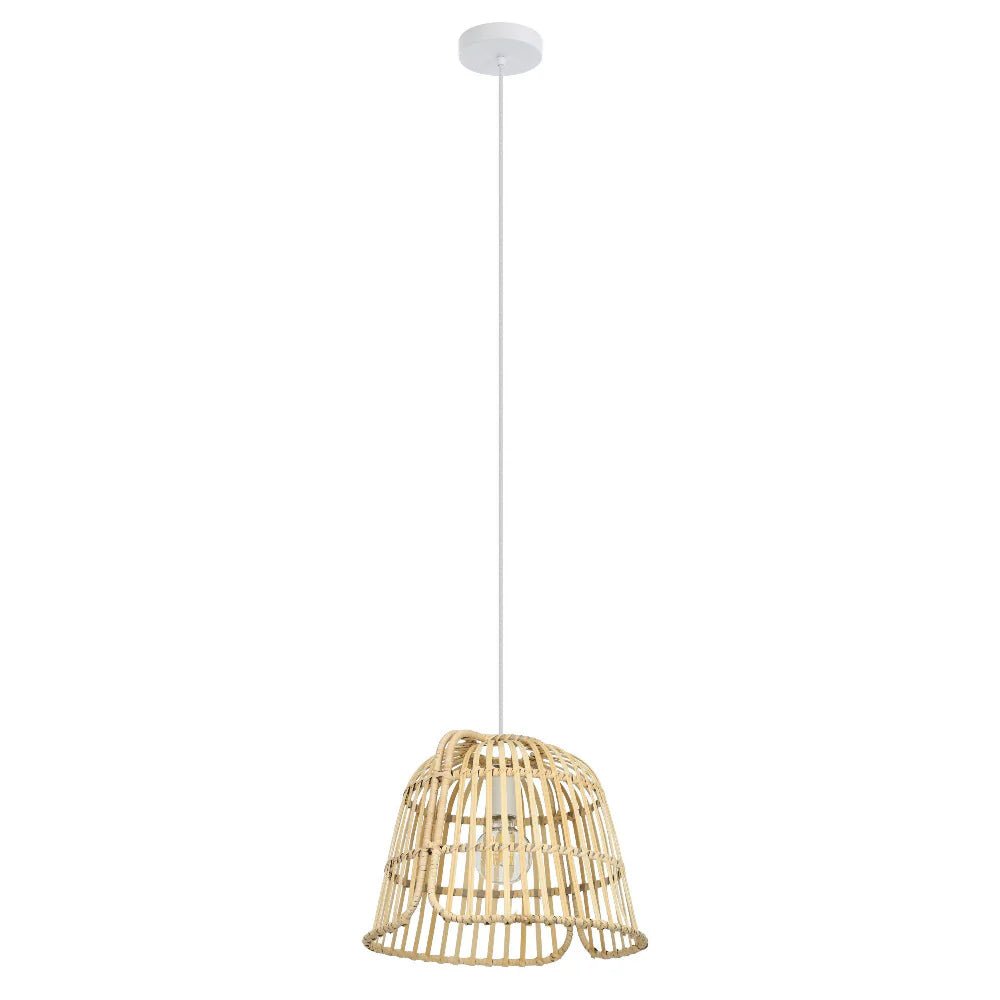 Eglo Glyneath Pendant Light White Steel Natural Wood - 43873N - Mases LightingEglo
