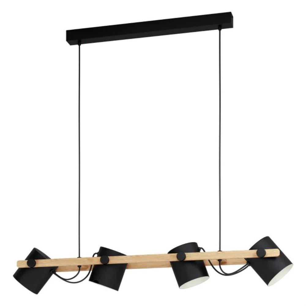 Eglo Hornwood 4 Light Pendant Black Steel Brown Wood - 43424N - Mases LightingEglo
