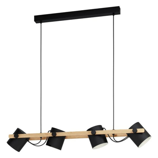 Eglo Hornwood 4 Light Pendant Black Steel Brown Wood - 43424N - Mases LightingEglo