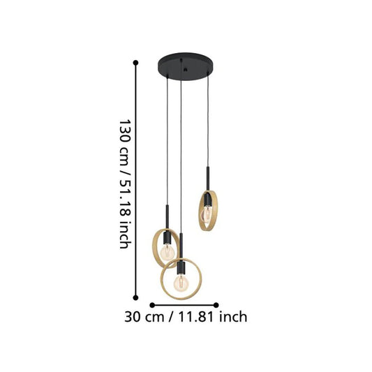 Eglo Ipsden Cluster Pendant 3 Lights Brown / Black Wood - 43551N - Mases LightingEglo