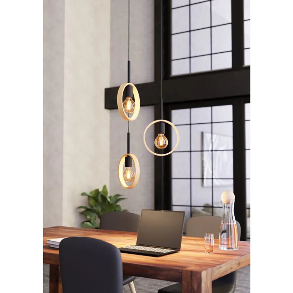 Eglo Ipsden Cluster Pendant 3 Lights Brown / Black Wood - 43551N