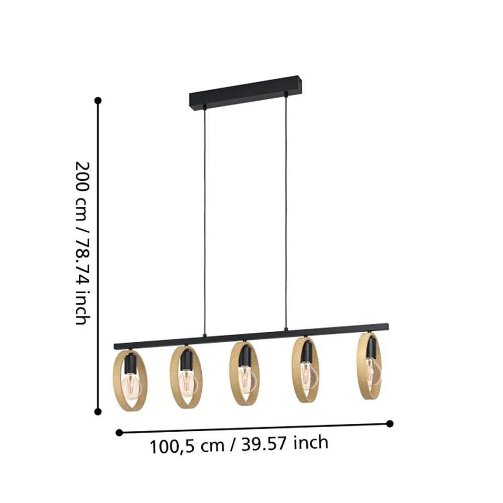 Eglo Ipsden Island Pendant 5 Lights Brown / Black Wood - 43552N
