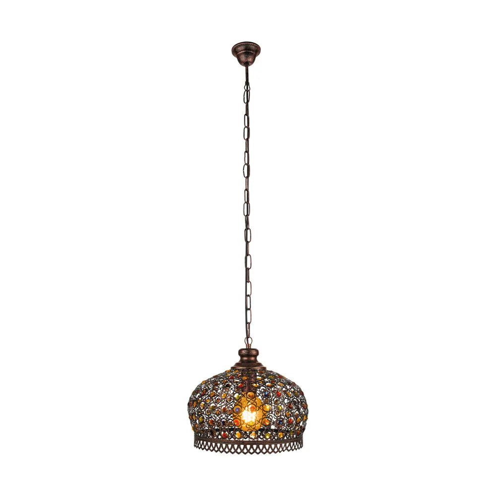 Eglo Jadida 1 Light Pendant Antique Copper & Coloured 330mm - 49764 - Mases LightingEglo