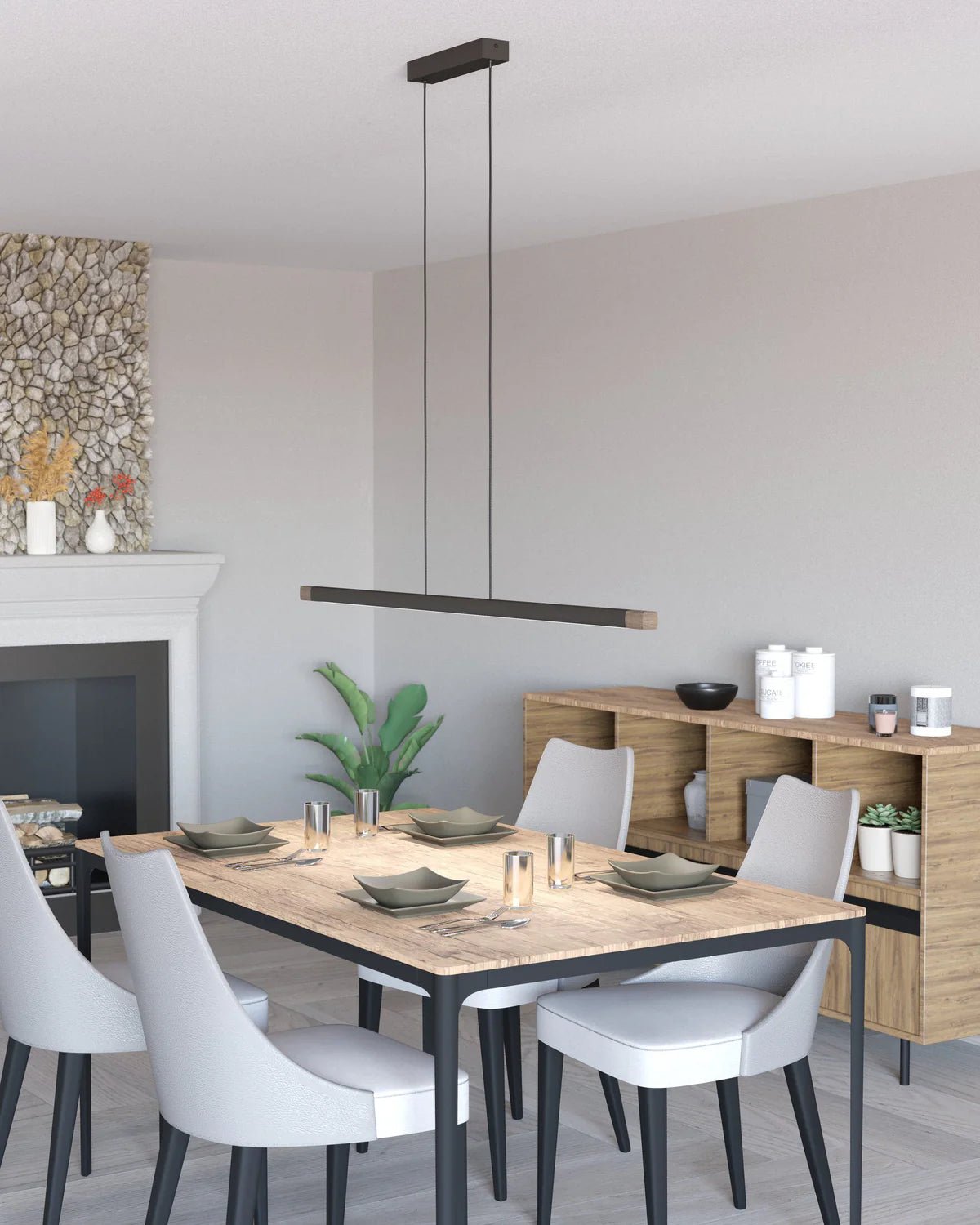 Eglo Lisciana Island LED Pendant Light Wood / Grey Steel 3000K - 205743