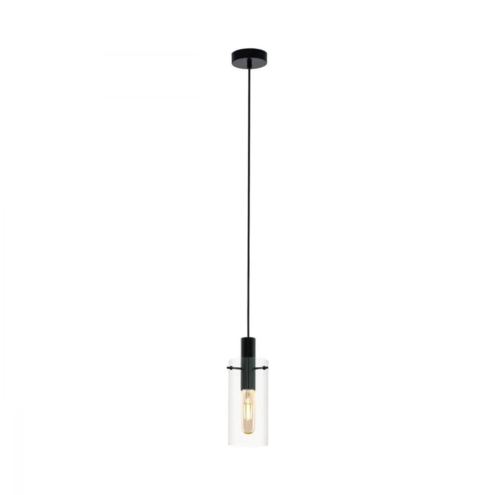 Eglo Montefino 1 Light Pendant Black & Clear 110mm - 97366 - Mases LightingEglo