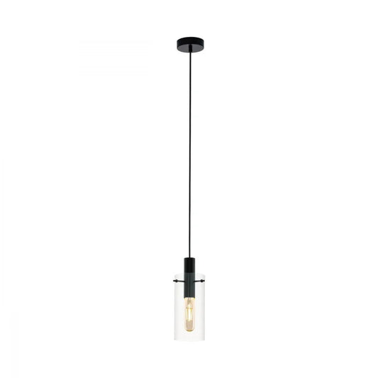 Eglo Montefino 1 Light Pendant Black & Clear 110mm - 97366 - Mases LightingEglo