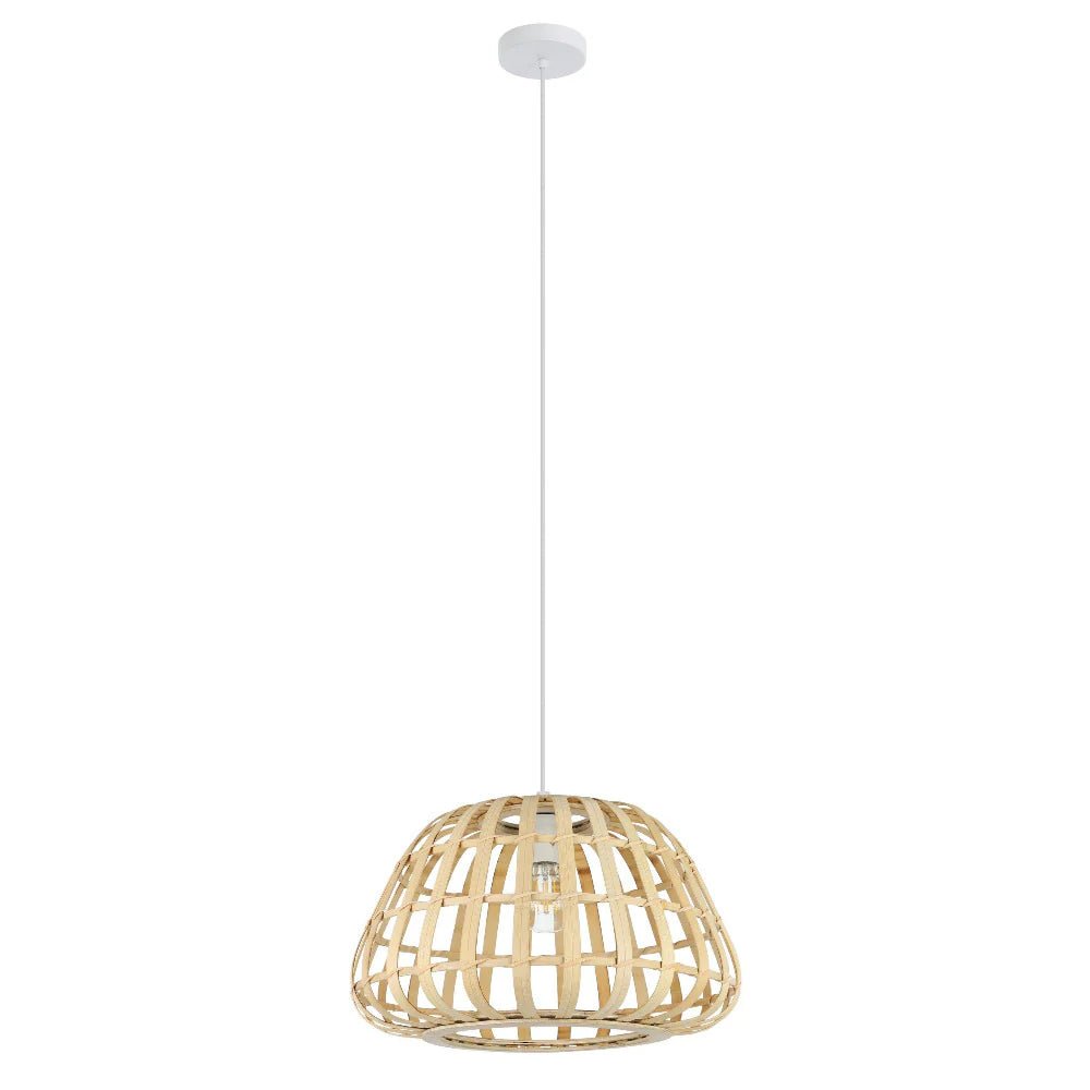 Eglo MONTEZUELO Pendant Light White Steel Natural Wood - 390151N - Mases LightingEglo