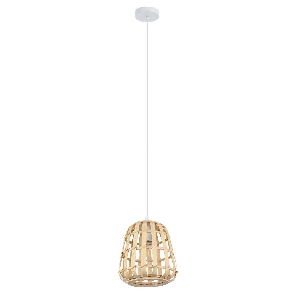 Eglo MONTEZUELO Pendant Light White Steel Natural Wood - 390152N - Mases LightingEglo