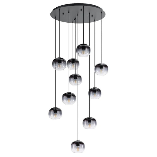 Eglo OILELLA Cluster Pendant 10 Lights Black Steel Black Grey Glass - 205649N - Mases LightingEglo