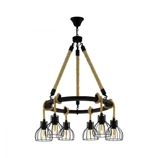 Eglo Rampside 6 Light Pendant Black & Amber 760mm - 43194 - Mases LightingEglo
