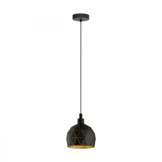Eglo Roccaforte 1 Light Pendant Black & Gold 170mm - 33345N - Mases LightingEglo