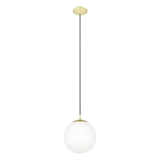 Eglo Rondo 1 Light Medium Pendant Matt Brass / Opal Matt - 205013 - Mases LightingEglo