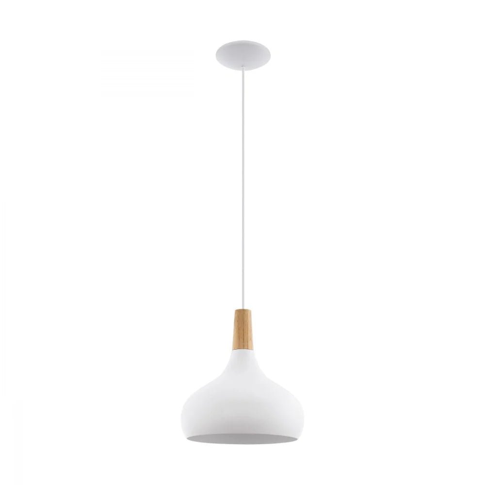Eglo Sabinar 1 Light Pendant White & Brown 280mm - 96982N - Mases LightingEglo
