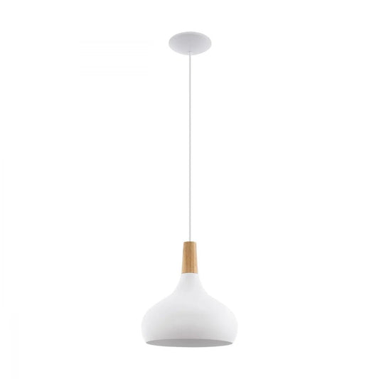 Eglo Sabinar 1 Light Pendant White & Brown 280mm - 96982N - Mases LightingEglo