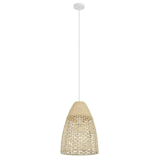 Eglo SAMBUCONA Pendant Light W350mm White Steel Natural Wood - 390237N - Mases LightingEglo