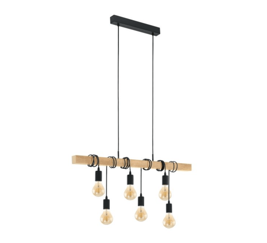 Eglo Townshend 6 Light Pendant Black & Brown - 95499 - Mases LightingEglo