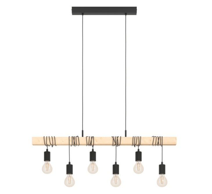 Eglo Townshend 6 Light Pendant Black & Brown - 95499 - Mases LightingEglo