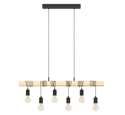 Eglo Townshend 6 Light Pendant Black & Brown - 95499 - Mases LightingEglo
