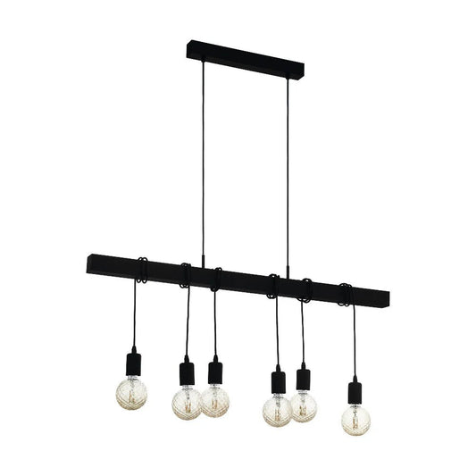 Eglo TOWNSHEND Island Pendant 6 Lights Black Steel / Black Wood - 49755N - Mases LightingEglo