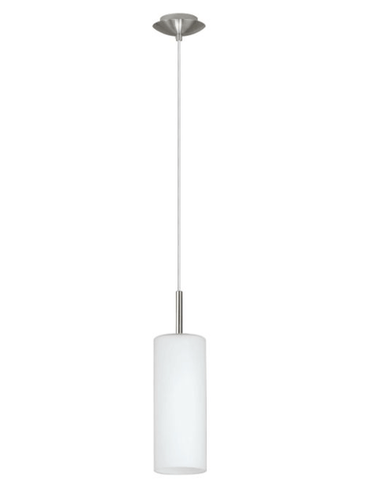 Eglo Troy 1 Light Pendant Satin Nickel & White 110mm - 85977 - Mases LightingEglo