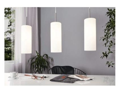 Eglo Troy 3 Light Pendant Satin Nickel & White - 85978 - Mases LightingEglo
