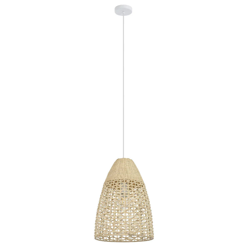 Eglo SAMBUCONA Pendant Light W350mm White Steel Natural Wood - 390237N