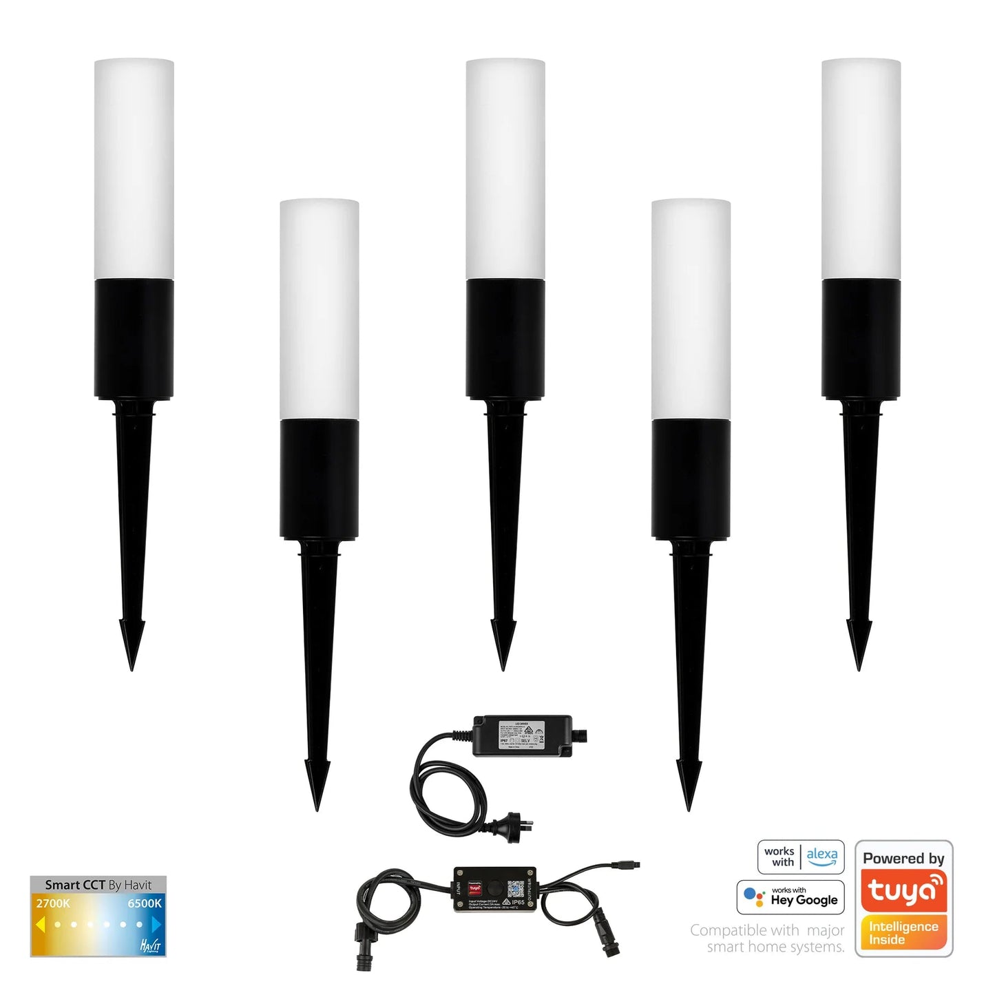 Havit Akril Aluminium Black CCT Garden Spike 5 Light Kit - HV1449CCT - BLK - KIT - Mases LightingHavit Lighting