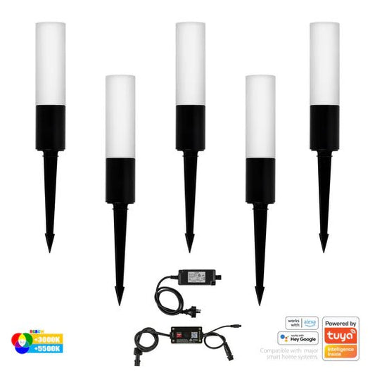 Havit Akril Aluminium Black RGBCW Garden Spike 5 Light Kit - HV1449RGBCW - BLK - KIT - Mases LightingHavit Lighting