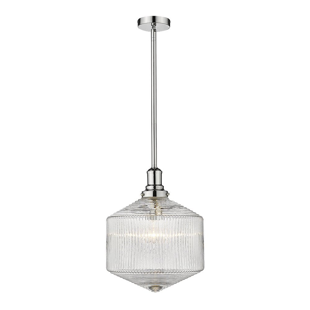 JEFFERSON Small or Large 1 Light Chrome/Clear or Bronze/Opal Glass Pendant Light - Mases LightingLode Lighting