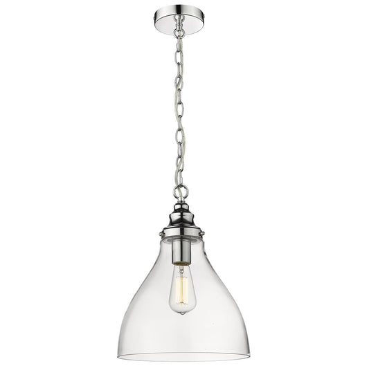 KEYS 1 Light Small or Large Chrome/Clear Pendant Light - Mases LightingLode Lighting