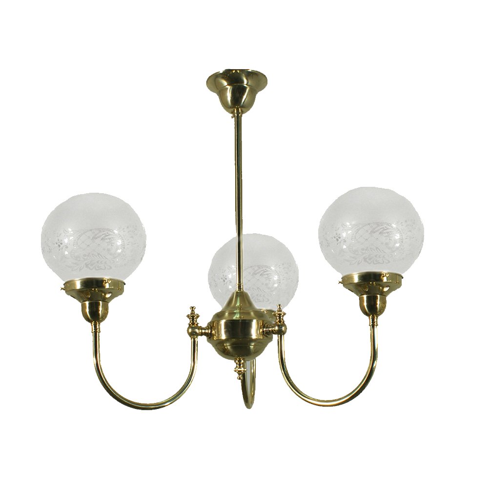 LUKE 3 Light Brass With Sheffield Glass Pendant Light - Mases LightingLode Lighting