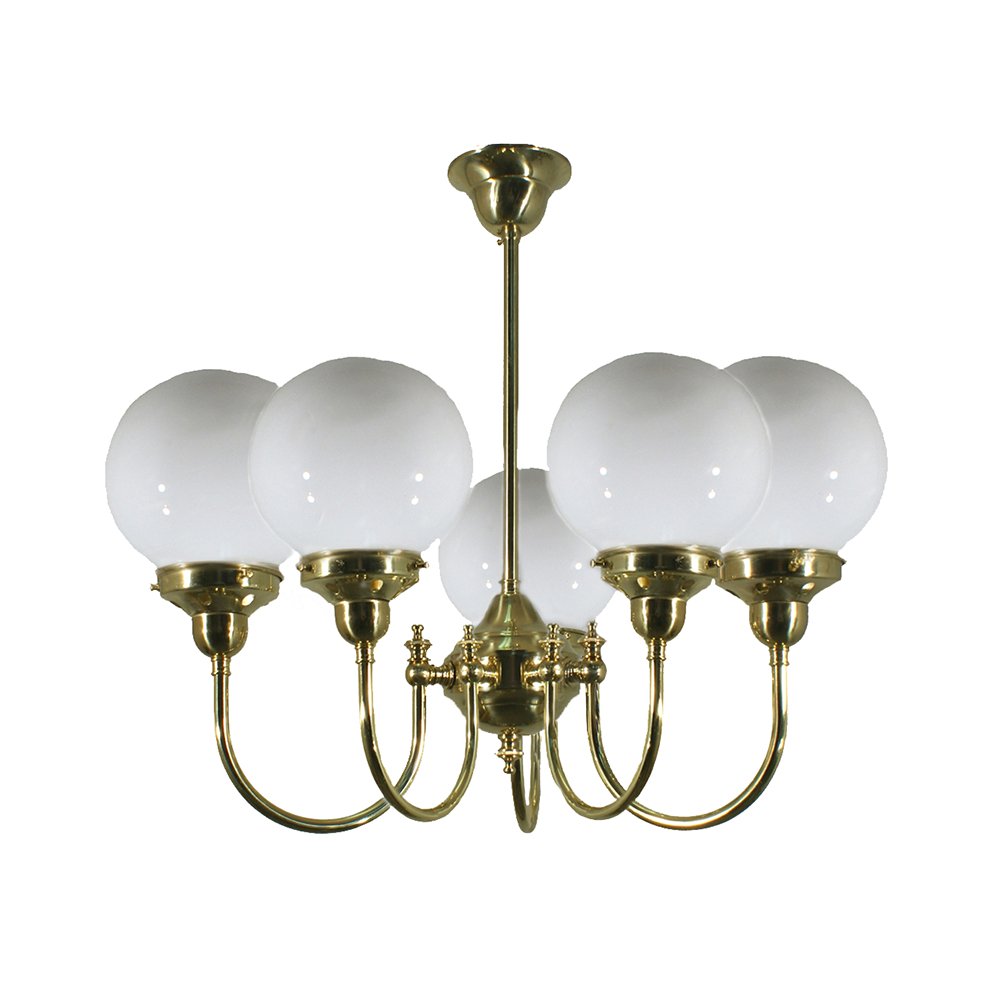 LUKE 5 Light Brass With Sphere Opal Glass or Sheffield Glass Pendant Light - Mases LightingLode Lighting