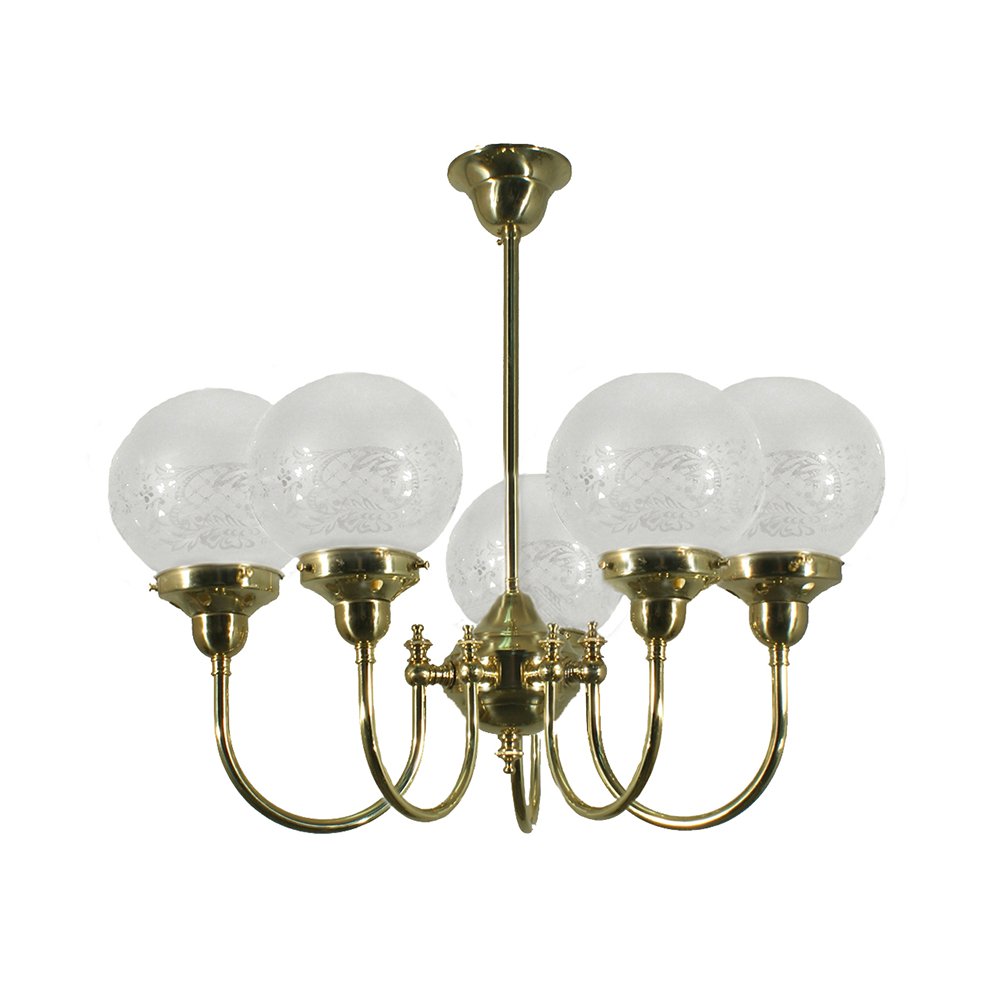 LUKE 5 Light Brass With Sphere Opal Glass or Sheffield Glass Pendant Light - Mases LightingLode Lighting