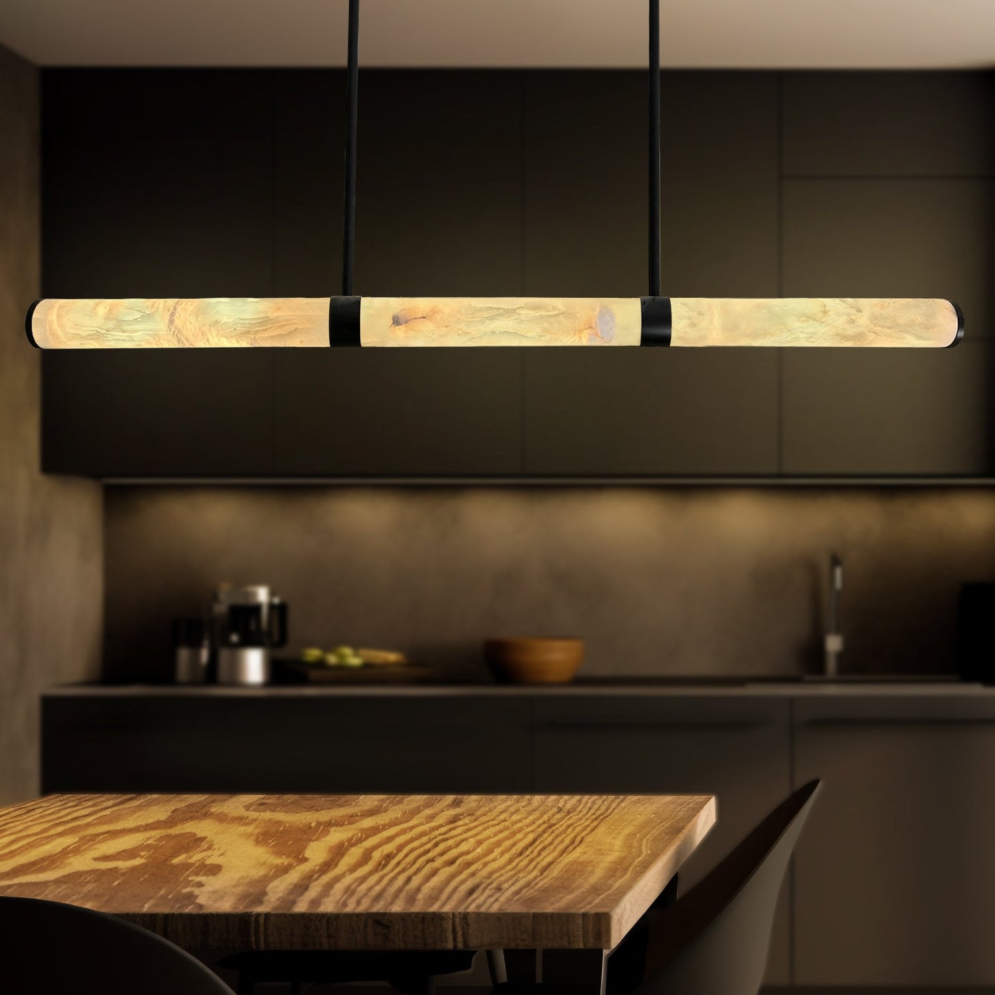 MADISON Spanish Marble Linear LED Pendant - Black, White, Brass and Antique Brass - Mases LightingLighting Creations