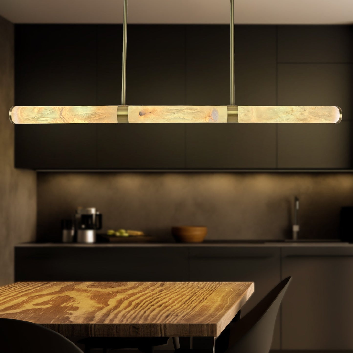 MADISON Spanish Marble Linear LED Pendant - Black, White, Brass and Antique Brass - Mases LightingLighting Creations