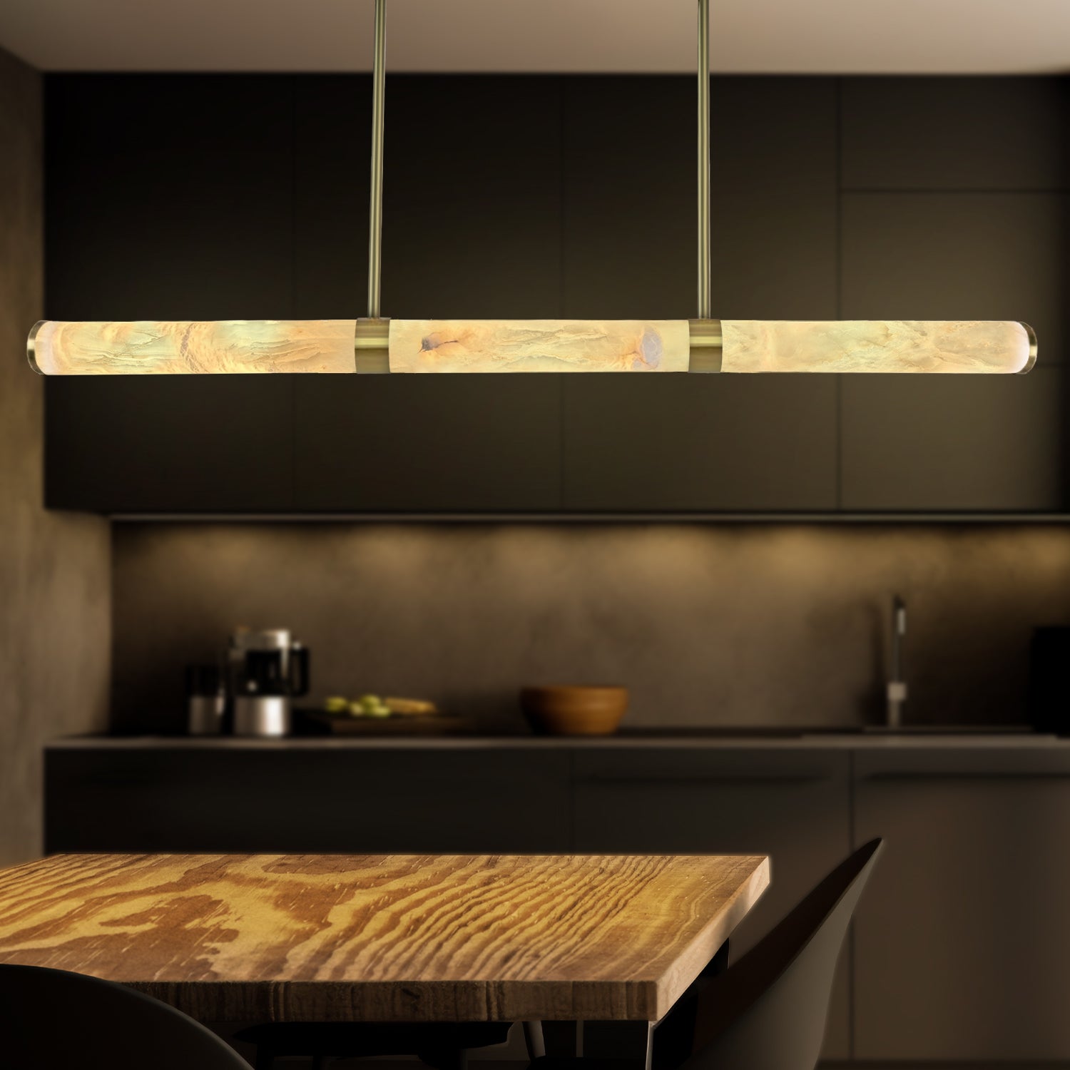 MADISON Spanish Marble Linear LED Pendant - Black, White, Brass and Antique Brass