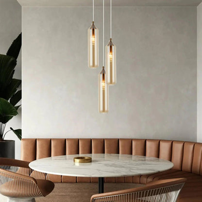 Manga Glass Cylinder Pendant Light in Smokey Black, Green, Blue, Amber, Clear - Mases LightingCLA