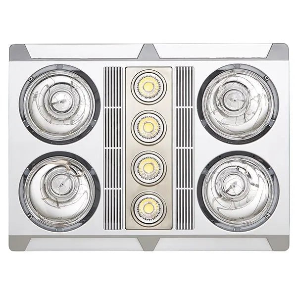 Martec 460m³/h Martec Lighting Profile Plus 4 3-in-1 Bathroom Exhaust Fan w/ Heater and 4x LED Light in Silver - Mases LightingMartec