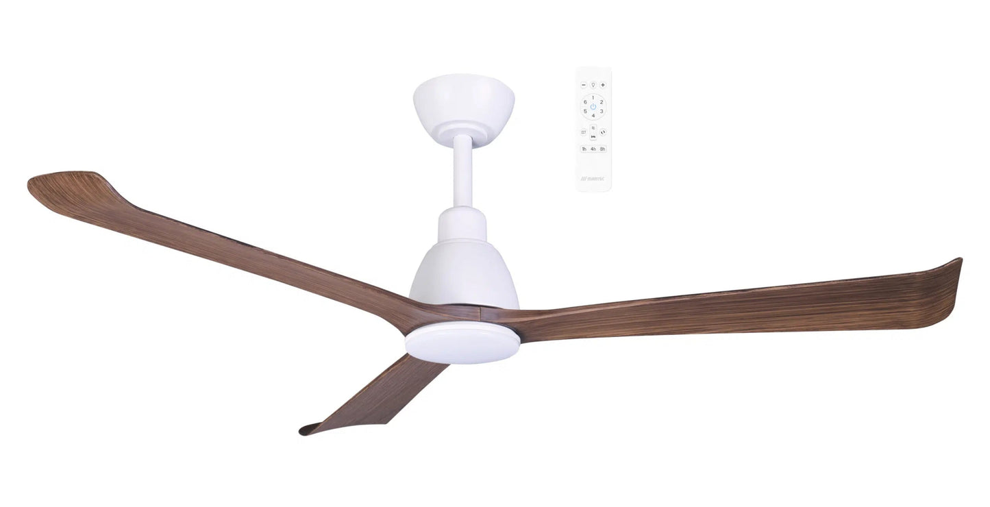 Martec Polo 52" DC Smart Ceiling Fan with Remote Control With Dimmable LED Light - Matt White, Matt White/Walnut or Nickel/Driftwood - Mases LightingMartec
