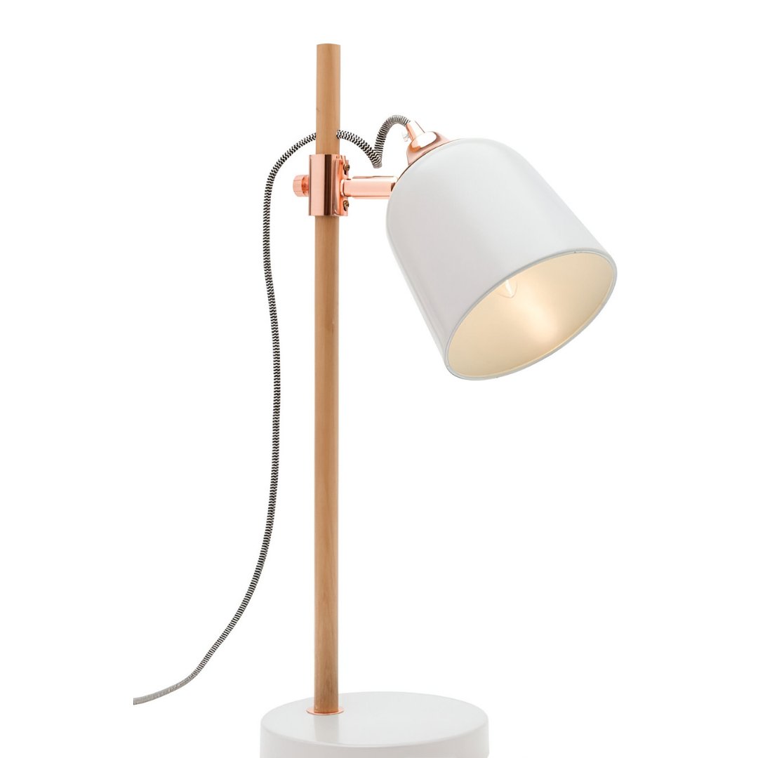Mercator CUBA Timber Table Lamp - White Shade - Mases LightingMercator