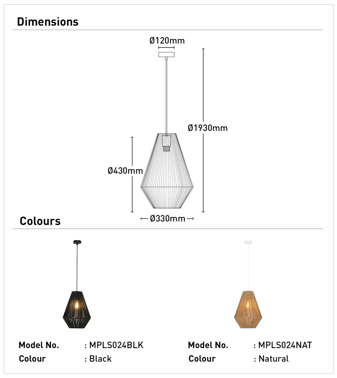 Mercator Hobart 1Lt Pendant Light - Black/Natural - Mases LightingMercator