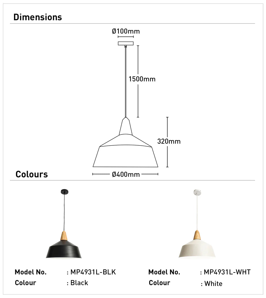 Mercator Noel 1Lt Large Light Pendant - Black/White - Mases LightingMercator