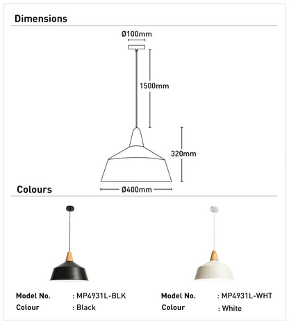 Mercator Noel 1Lt Large Light Pendant - Black/White - Mases LightingMercator