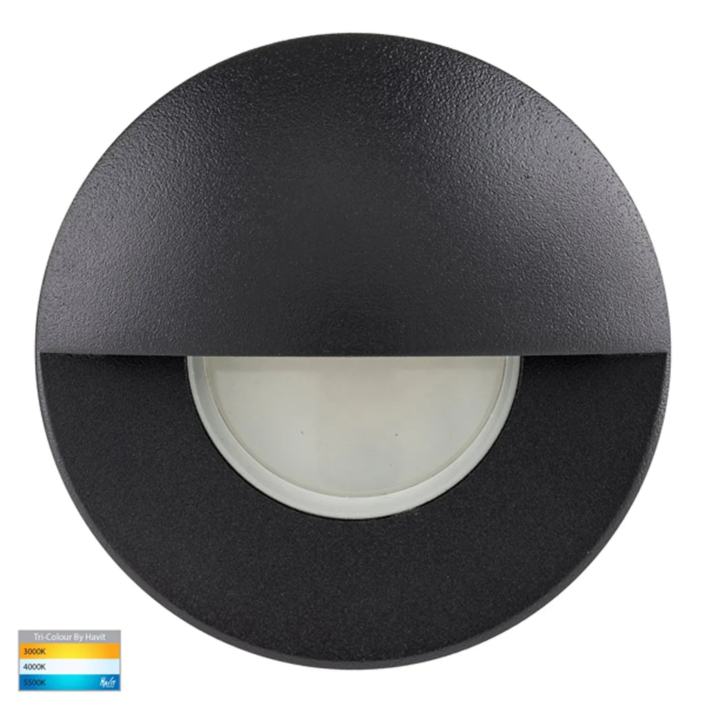 Ollo LED Step Light with Eyelid TRI Colour 5w in BLK/SS316/CP/AB/BR/GPH Havit Lighting - HV19012T