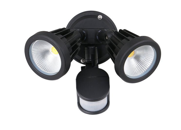 PHL Zip Tri-Colour 30W LED Double Adjustable Spotlight With Sensor IP65 - Black - Mases LightingPHL